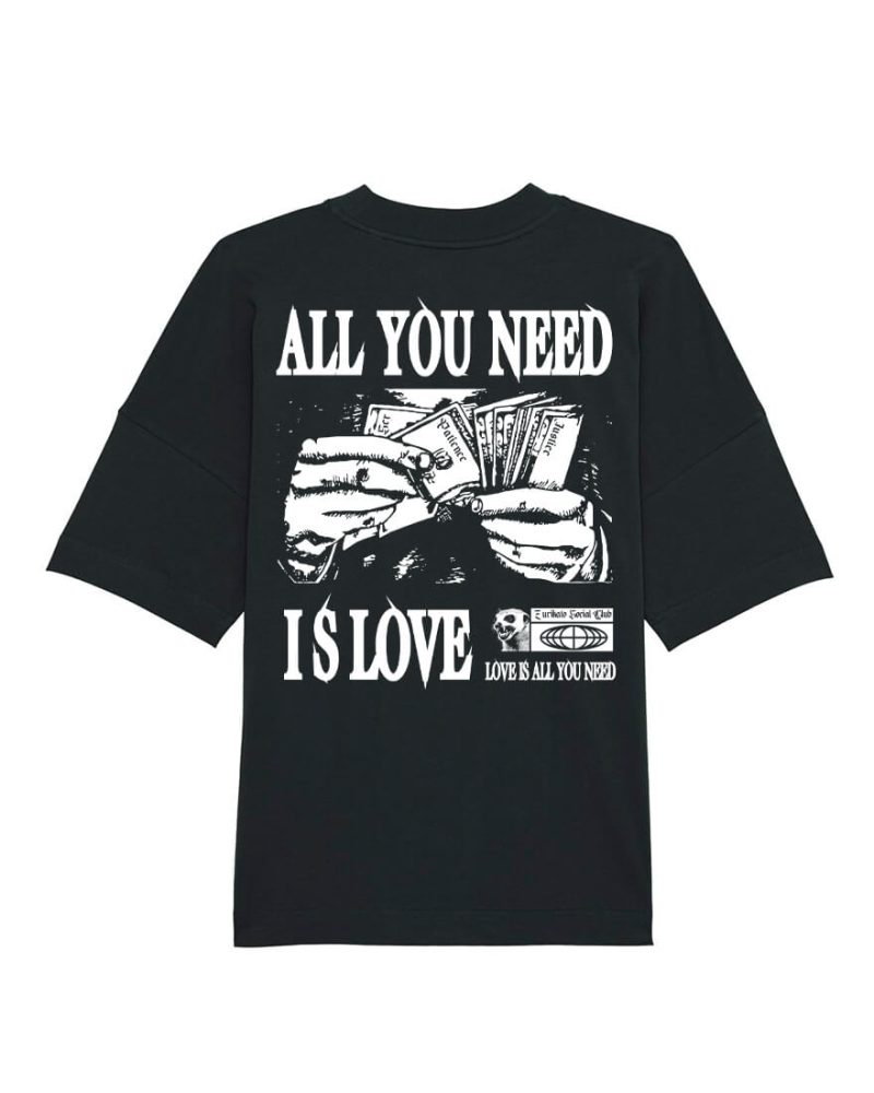 camiseta vegana ancha negra all you need is love