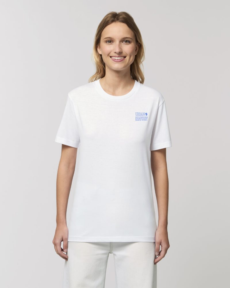 Camiseta orgánica blanca chica rapsodia urbana de frente