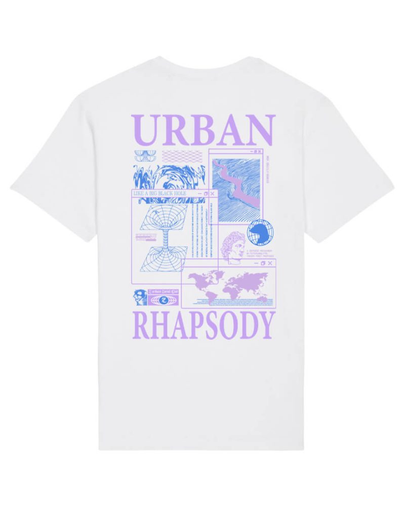 Camiseta orgánica blanca rapsodia urbana espalda