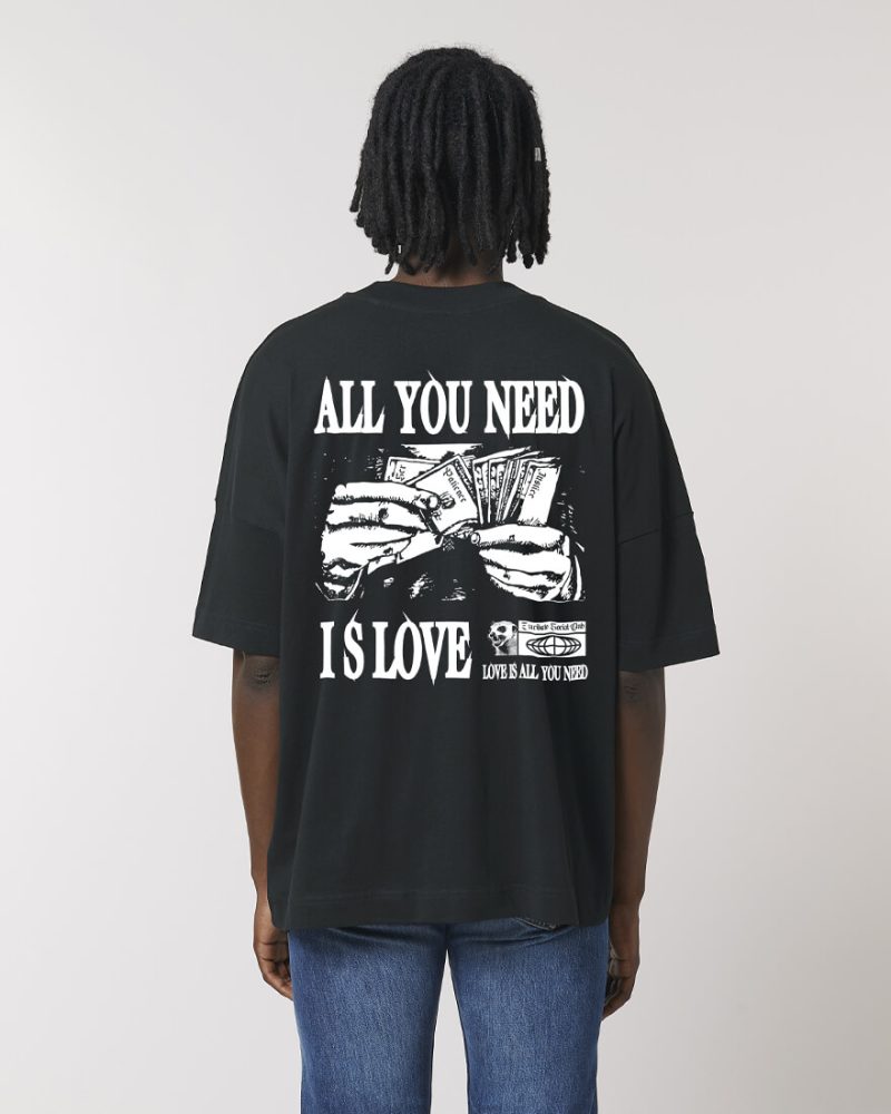 Camiseta vegana ancha negra chico all you need is love back