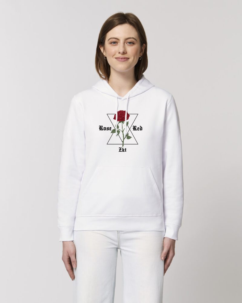 sudadera con capucha blanca red rose chica de frente