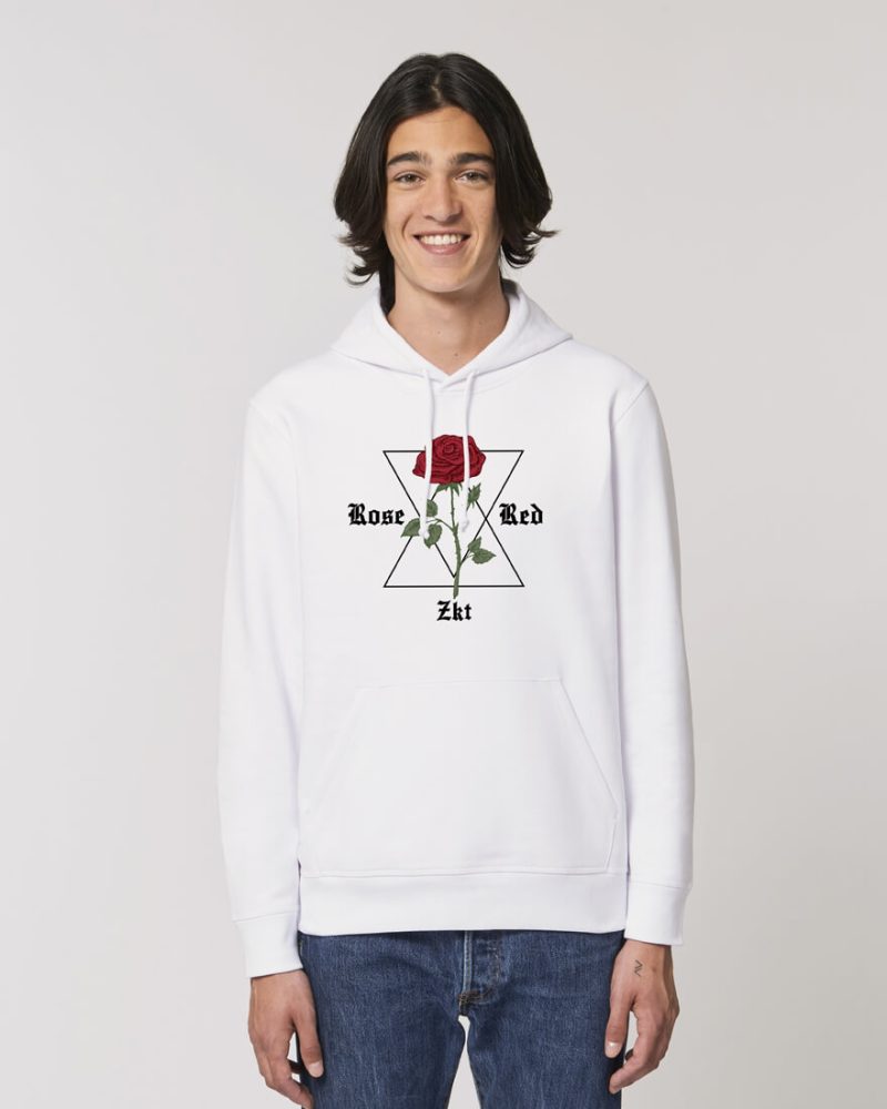 sudadera con capucha blanca red rose chica de frente